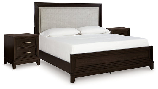 Neymorton California King Upholstered Panel Bed with 2 Nightstands