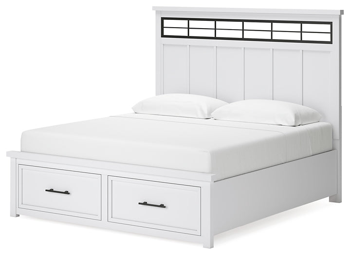 Ashbryn King Panel Storage Bed with Mirrored Dresser and Nightstand