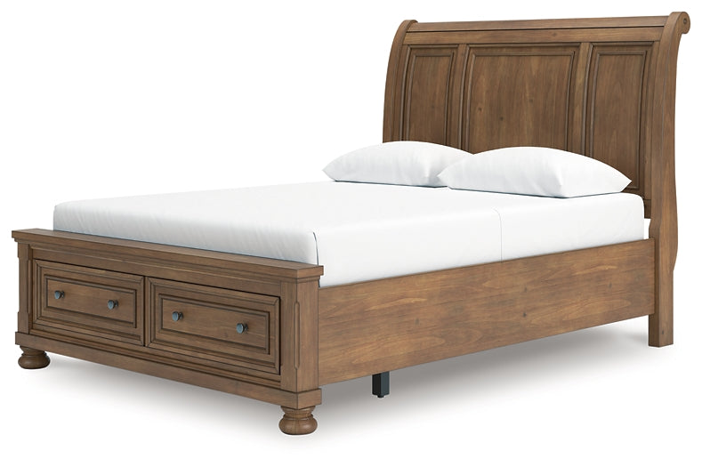 Feddinger Queen Storage Sleigh Bed with Mirrored Dresser