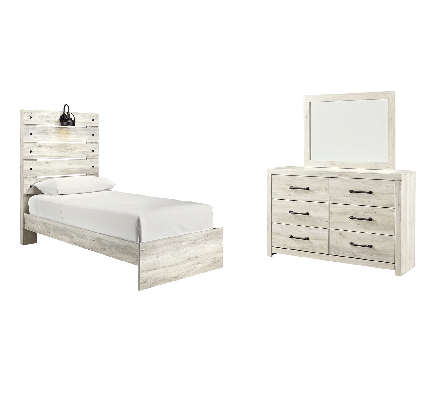 Cambeck Twin Panel Bed with Mirrored Dresser